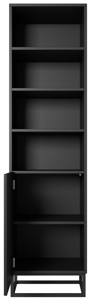 Etajeră cu front striat Asha 50 cm pe picioare metalice - negru mat