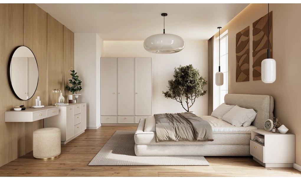 Comodă Lorini 150 cm cu sertare - cașmir / mânere aurii