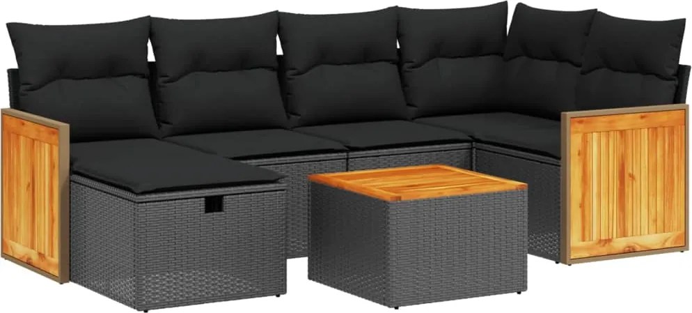 vidaXL Set canapele de grădină cu perne, 7 piese, negru, poliratan
