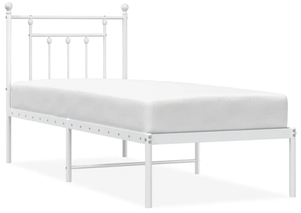 353576 vidaXL Cadru de pat metalic cu tăblie, alb, 75x190 cm