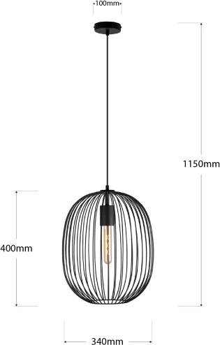 Lampă suspendată cu cablu OVELLA 1xE27/15W/230V Ø 34 cm neagră