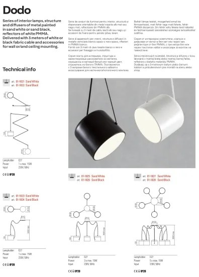 Redo 01-1828 - Lustră pe cablu DODO 5xE27/15W/230V