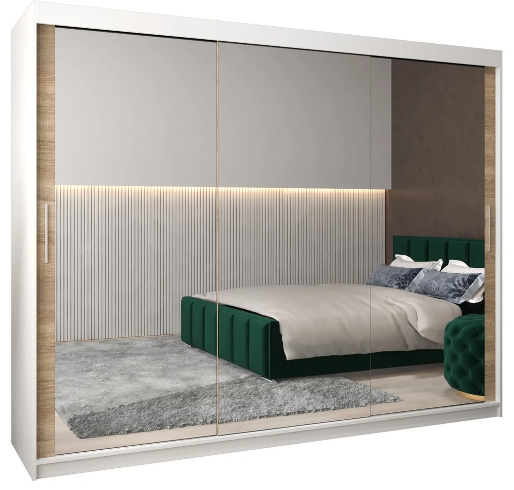 Dulap de haine 250 cm Toki 3 (alb mat + stejar sonoma). 1065114