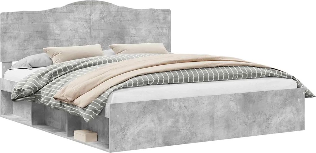 vidaXL Cadru de pat cu headboard Beton 180 x 200 cm Lemn de pin masiv