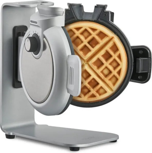 Aparat vertical pentru vafe Caso Design WaffleUp, 800 W, 18 cm, 5 trepte, Strat dublu antiaderent, Semnal sonor si luminos, Recipient compozitie , Argintiu