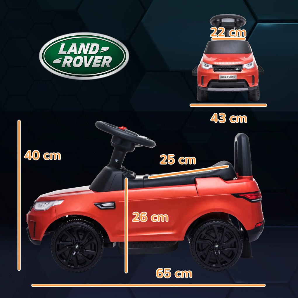 AIYAPLAY Mașinuță Electrică pentru Copii 18 Luni-5 Ani cu Licență Land Rover cu Muzică, USB și MP, 65x43x40 cm, Roșu | Aosom Romania