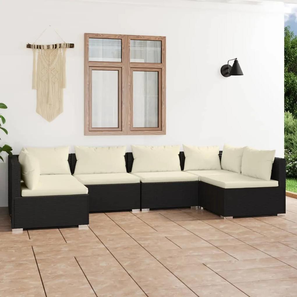 3101871 vidaXL Set mobilier de grădină cu perne, 6 piese, negru, poliratan