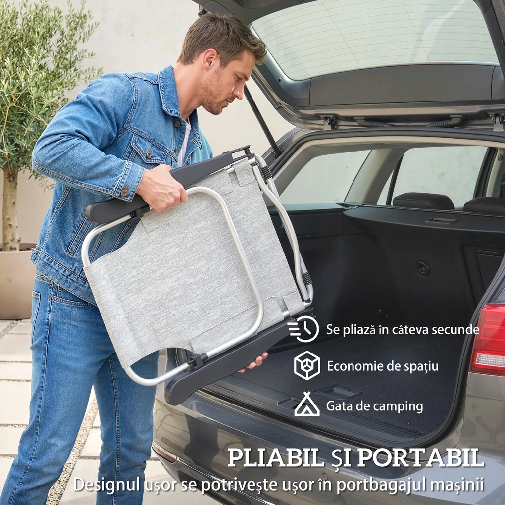 Set Outsunny 2 Șezlonguri Pliabile și Reclinabile pe 4 Poziții cu Suport pentru Cap, din Aluminiu, 62x61x80 cm, Gri | Aosom Romania