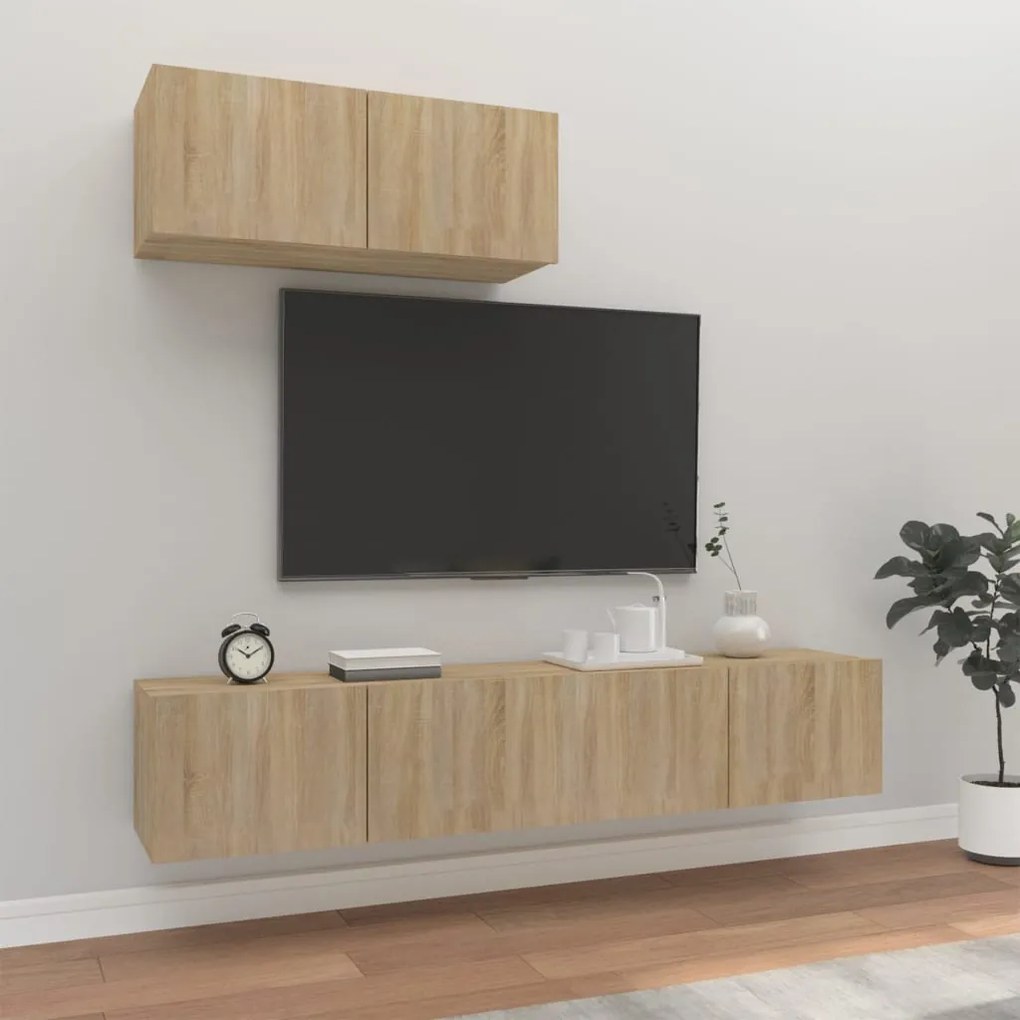 3114472 vidaXL Set dulap TV, 3 piese, stejar sonoma, lemn prelucrat
