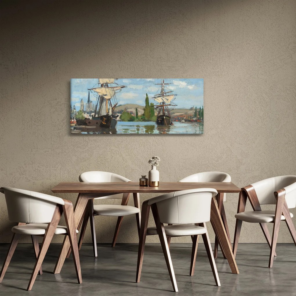 Tablou - Claude Monet, Ships Riding on the Seine at Rouen, reproducere (120x50 cm)