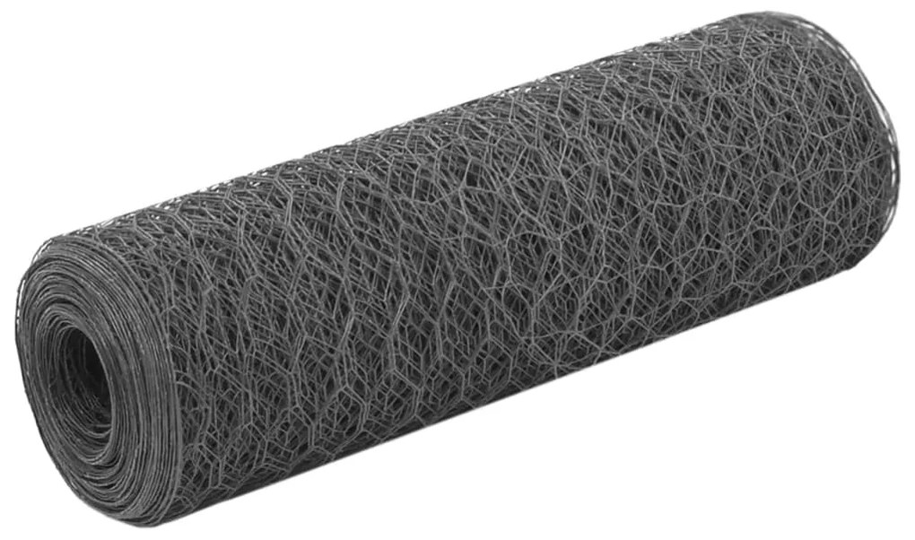 vidaXL Plasă de sârmă găini, gri, 25 x 0,5 m, oțel cu înveliș PVC