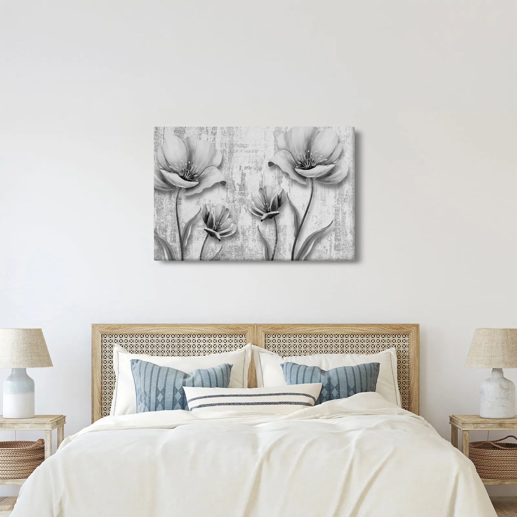 Tablou - Flori alb-negru pe fundal (90x60 cm)