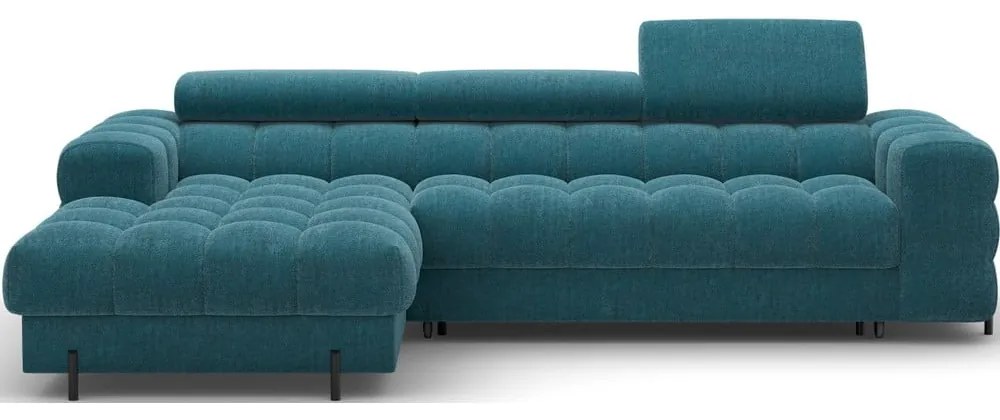 Colțar albastru extensibil/cu spațiu de depozitare cu tapițerie din țesătură bouclé (cu colț pe partea stângă/cu șezlong) Felro – ELTAP