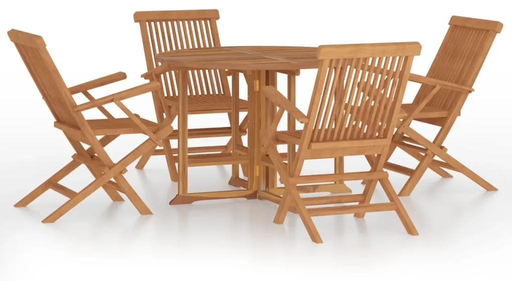 Set de mobilier de exterior pliabil, 5 piese, lemn masiv de tec Rotund, Cu cotiera  , 5