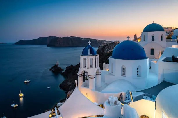 Fotografie Twilight over the churches, Santorini, Greece, Matteo Colombo