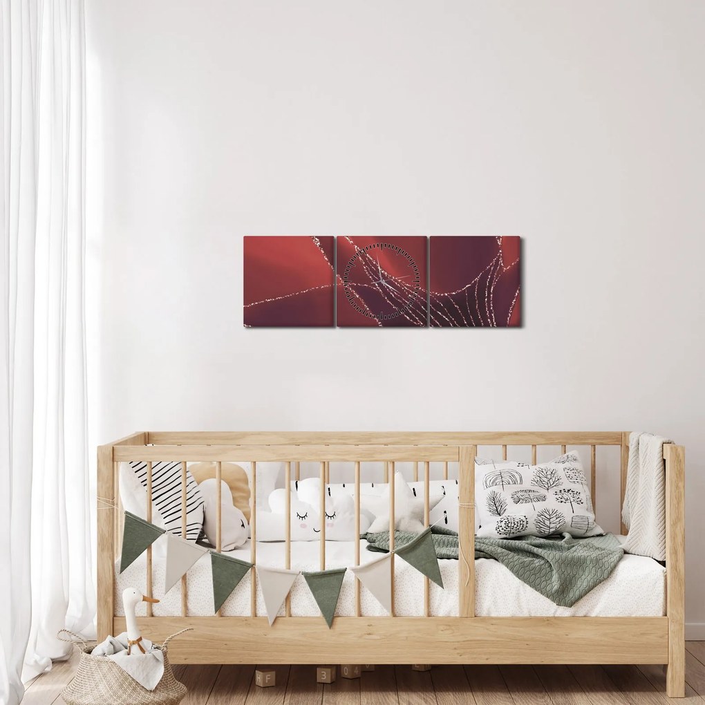 Tablou - Floare abstractă roșie N⁰2 (cu ceas) (90x30 cm)