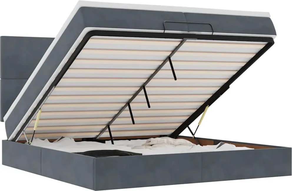 vidaXL Cadru de pat otoman cu saltele Gri închis 200x200cm catifea