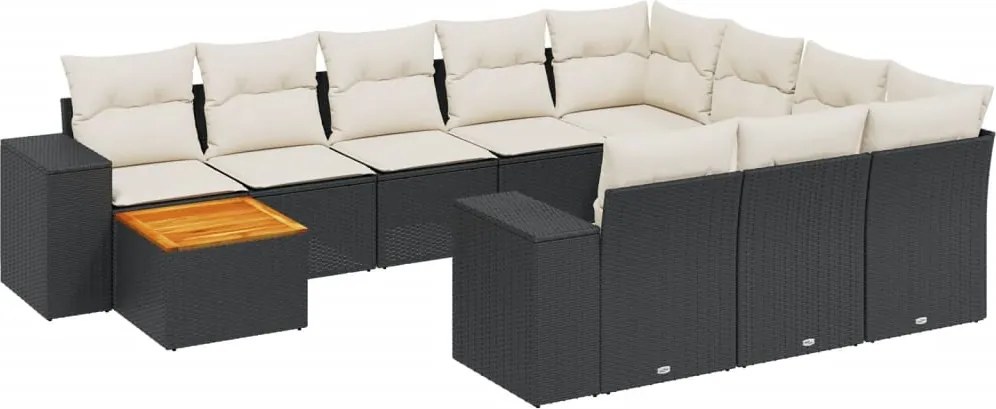 vidaXL Set canapele de grădină cu perne, 11 piese, negru, poliratan