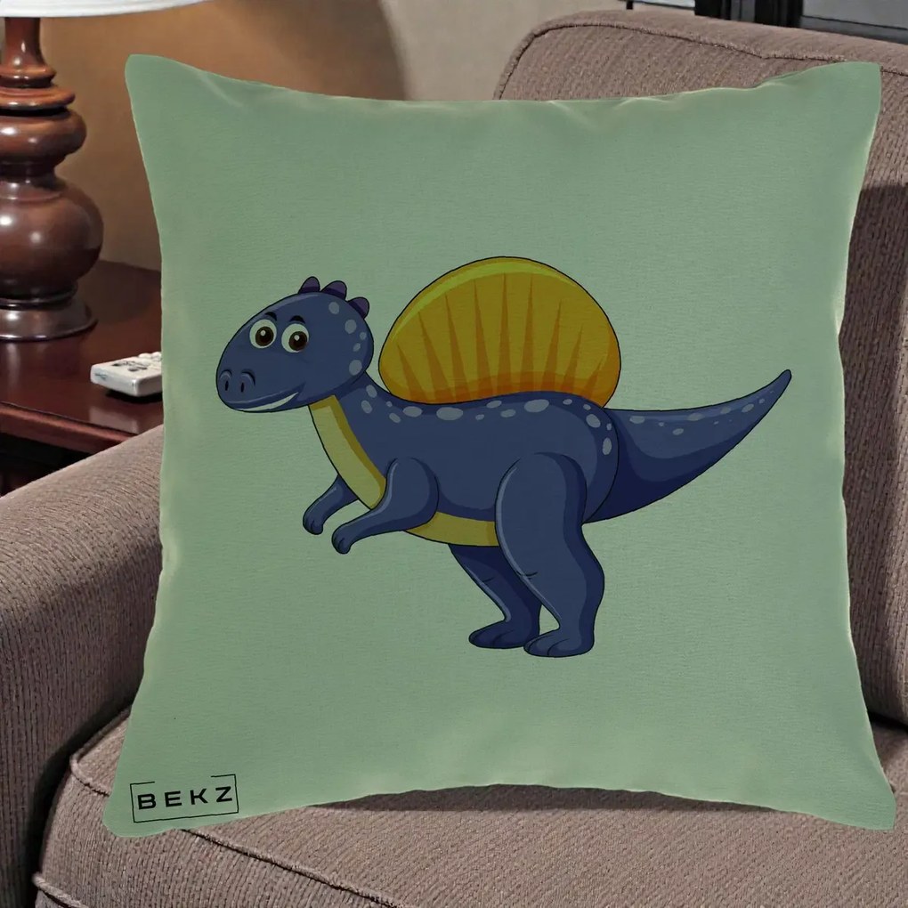 Perna Decorativa Spinozaur Kawaii, 40x40 cm, Verde, Husa Detasabila, Perna Inclusa, BEKZ®