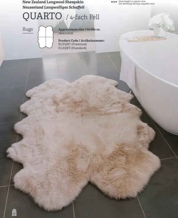 Covor din blana de oaie Noua Zeelanda, LW Quarto Standard 180x110cm