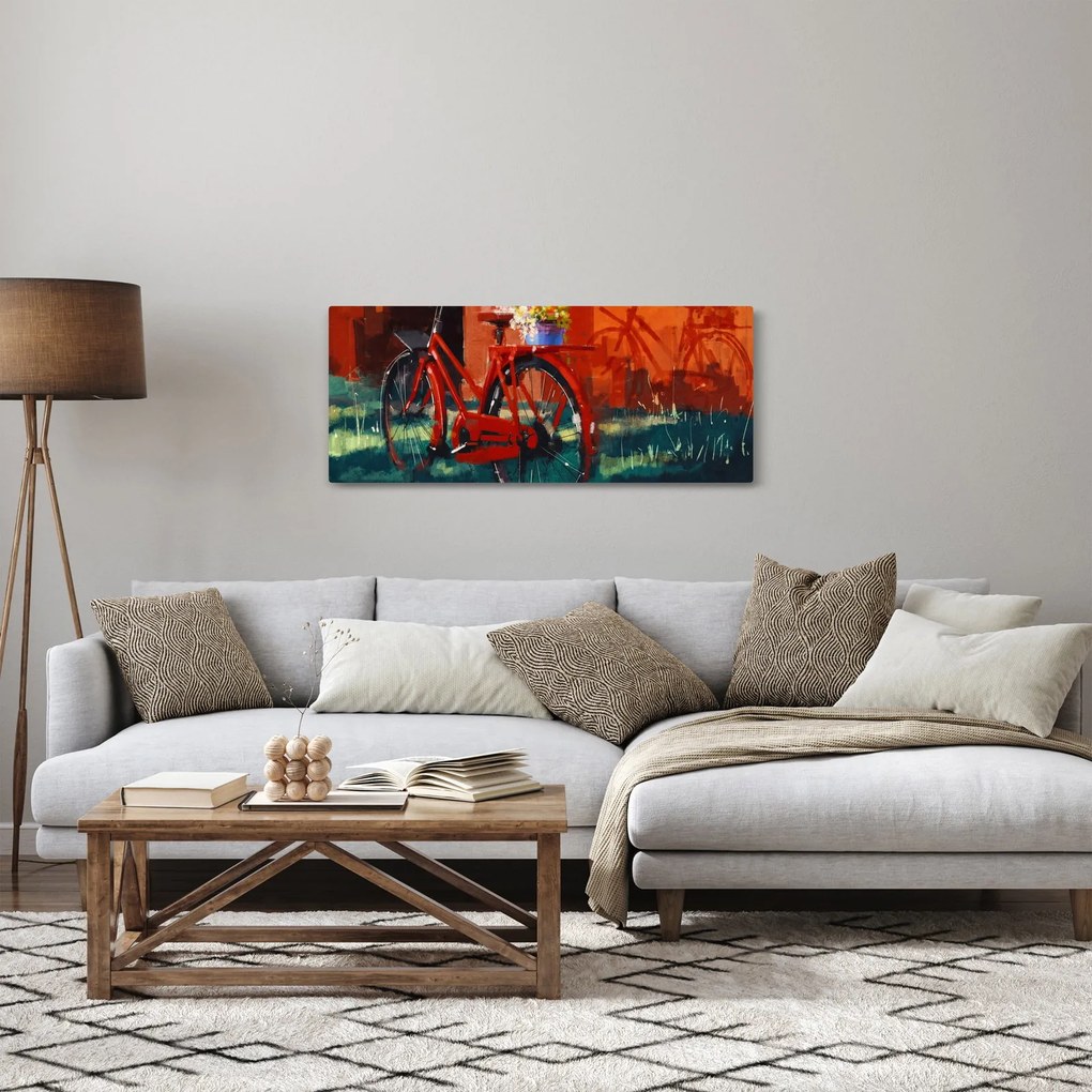 Tablou - Bicicleta roșie, pictură acrilică (120x50 cm)