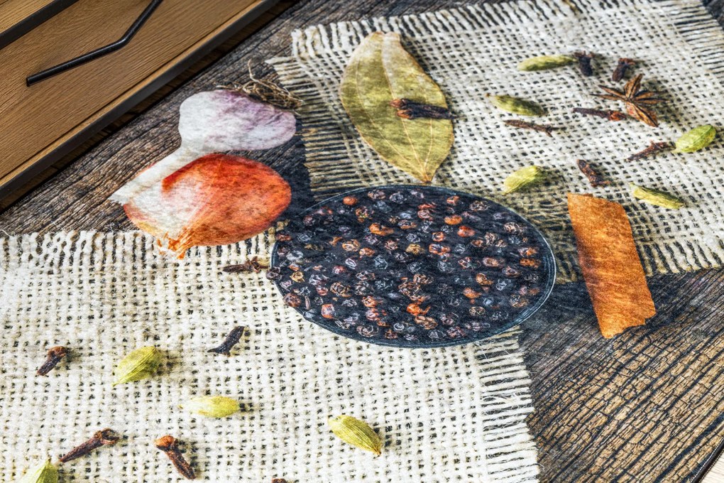 ANDRE 29040 covor lavabil Condimente, bucatarie, anti-alunecare - maro / bej