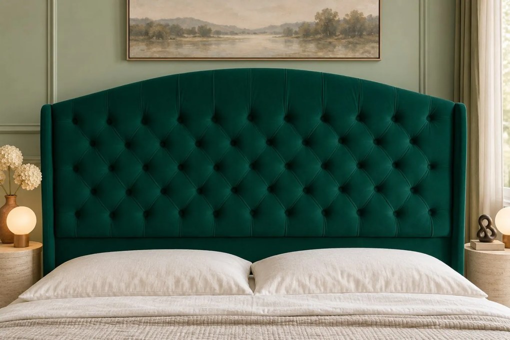 Pat tapițat Lunara Deluxe 120×200 cm, verde, cu ladă de depozitare