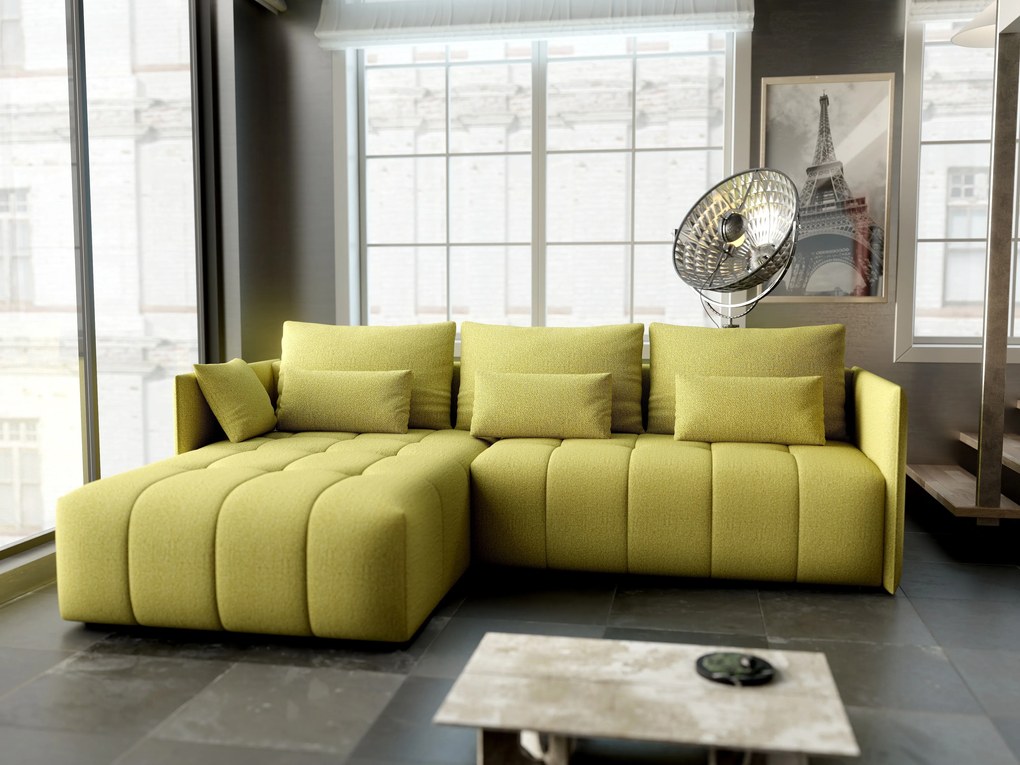 Colțar extensibil dumonde cu ladă de depozitare si sezut confortabil din spuma high-density, Malta Enjoy Green 235x185 cm