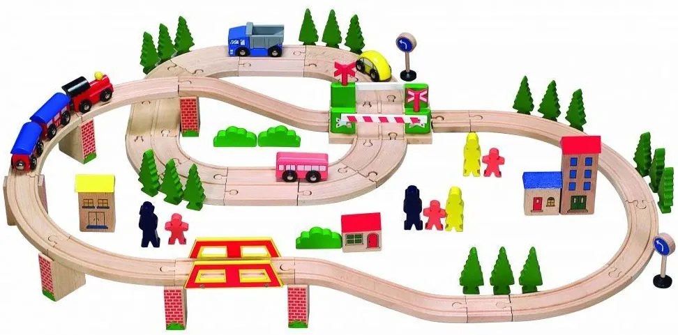 Cale ferată din lemn pentru copii 75 bucăți Ecotoys
