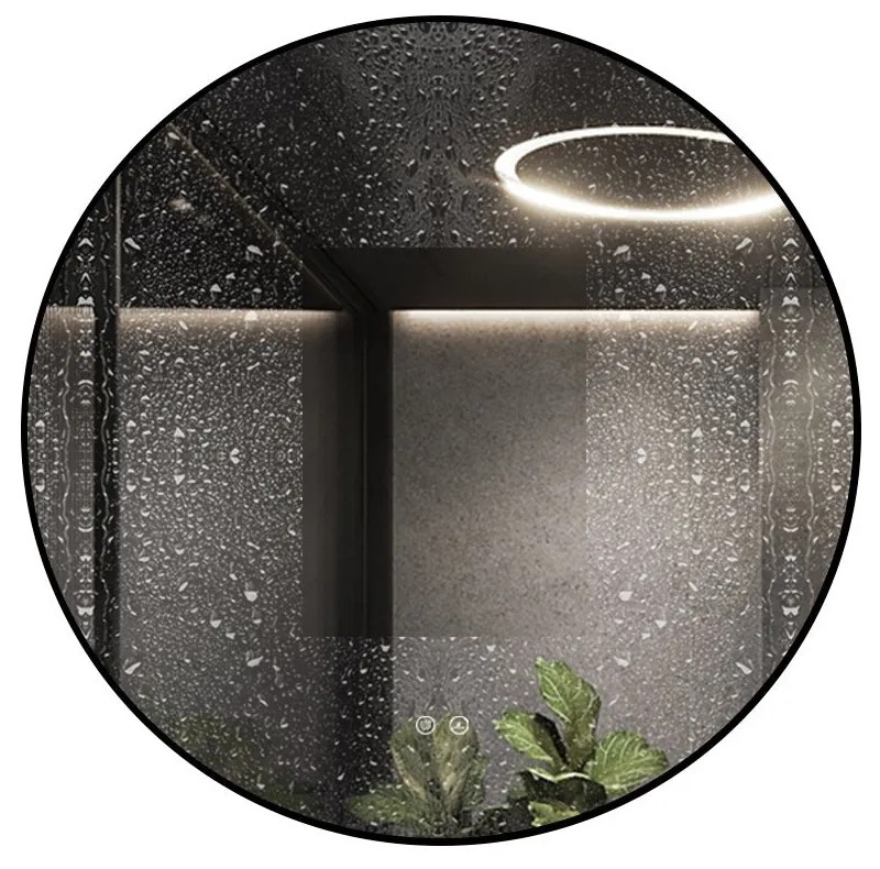 🪞 Oglindă LED cu Touch și Funcție Dezaburire, 3 Tipuri de Lumină – Ø80 cm, Ramă Negru Mat, Model J188-80 Smack