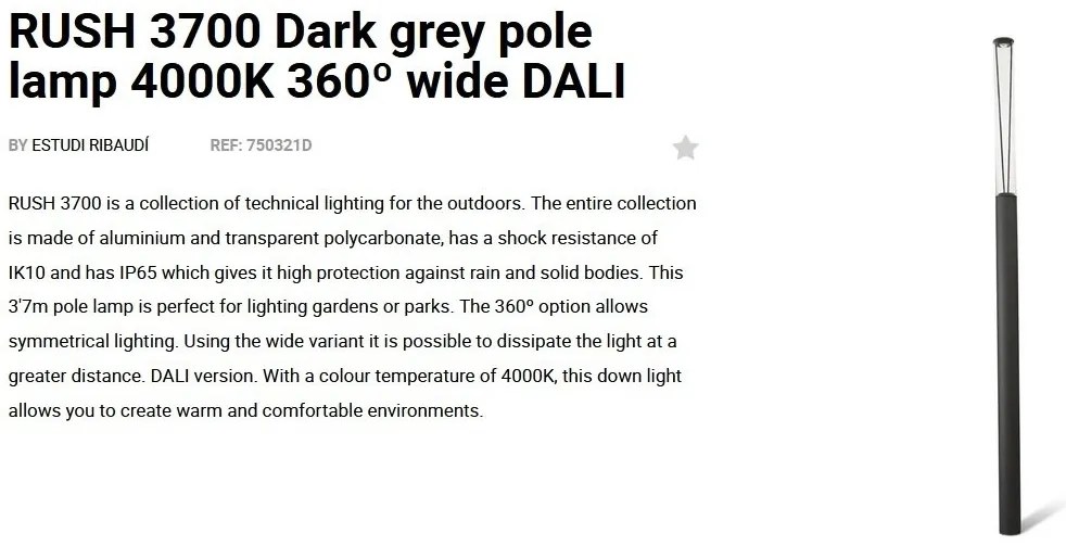 Stalp LED iluminat exterior simetric 360º wide IP65 RUSH 370cm 4000K DALI