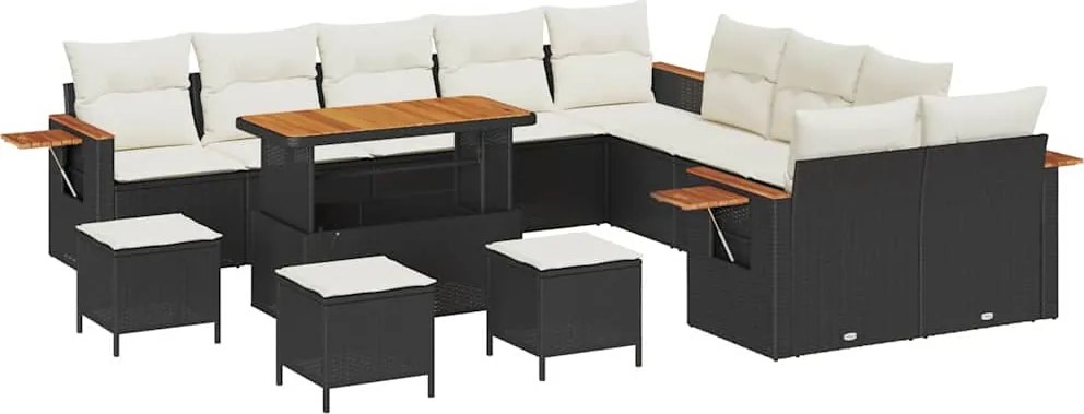 vidaXL Set de canapele pentru grădină 18 pcs Negru și Crem poliratan