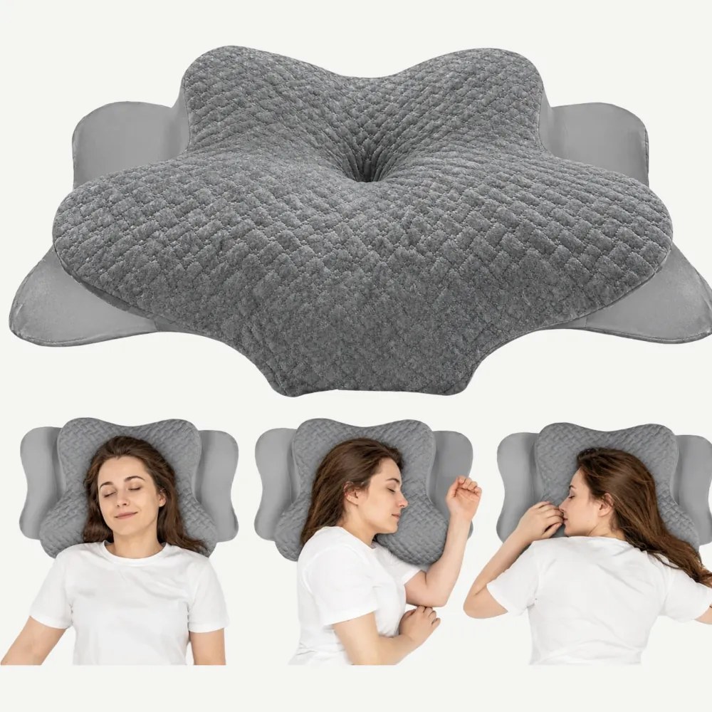 Perna cervicala ortopedica memory foam cu strat reglabil 2 cm, husa Tencel, Gri