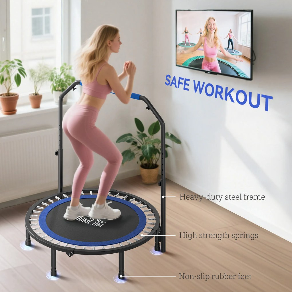 HOMCOM Mini Trampolin Fitness Pliabil de 45" cu Mâner Reglabil din Spumă, Albastru | Aosom Romania