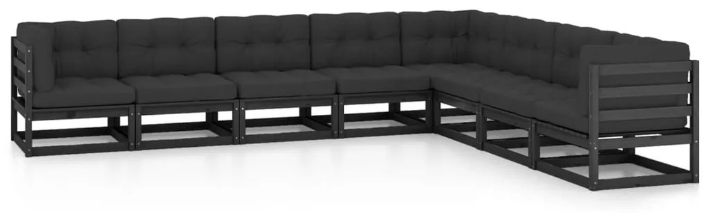 vidaXL Set mobilier grădină cu perne, 8 piese, negru, lemn masiv pin
