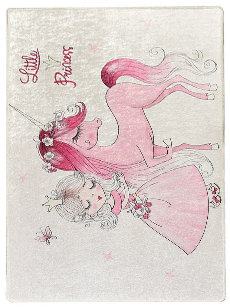 Covor de Copii Little Princess, Roz - Alb, 160 x 100 cm