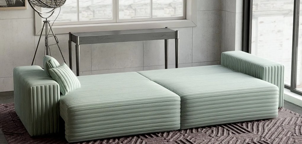 Canapea extensibilă dumonde cu ladă de depozitare si sezut confortabil din spuma high-density, Marbela Ambience Mint XXL 295x100 cm