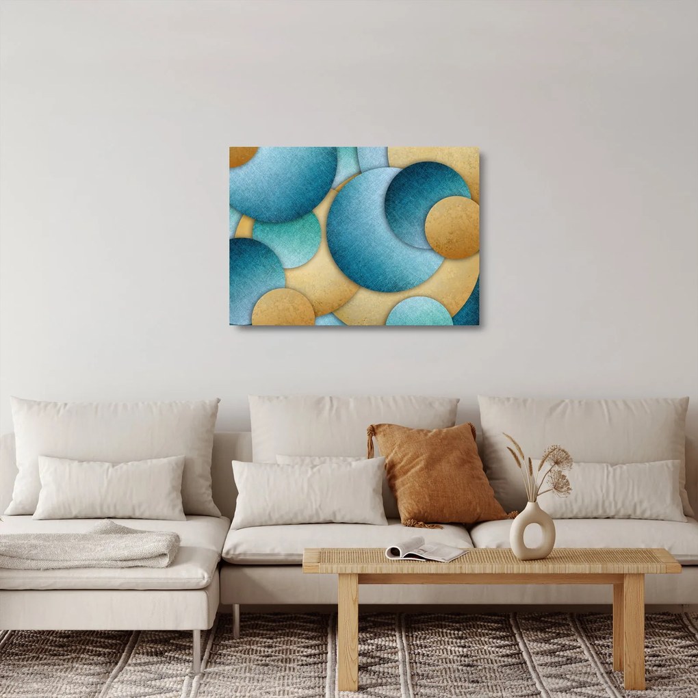 Tablou pe sticlă cu abstracție cercuri (70x50 cm)