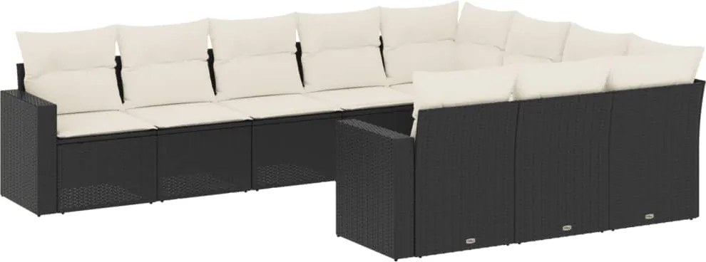 vidaXL Set canapele de grădină cu perne, 10 piese, negru, poliratan