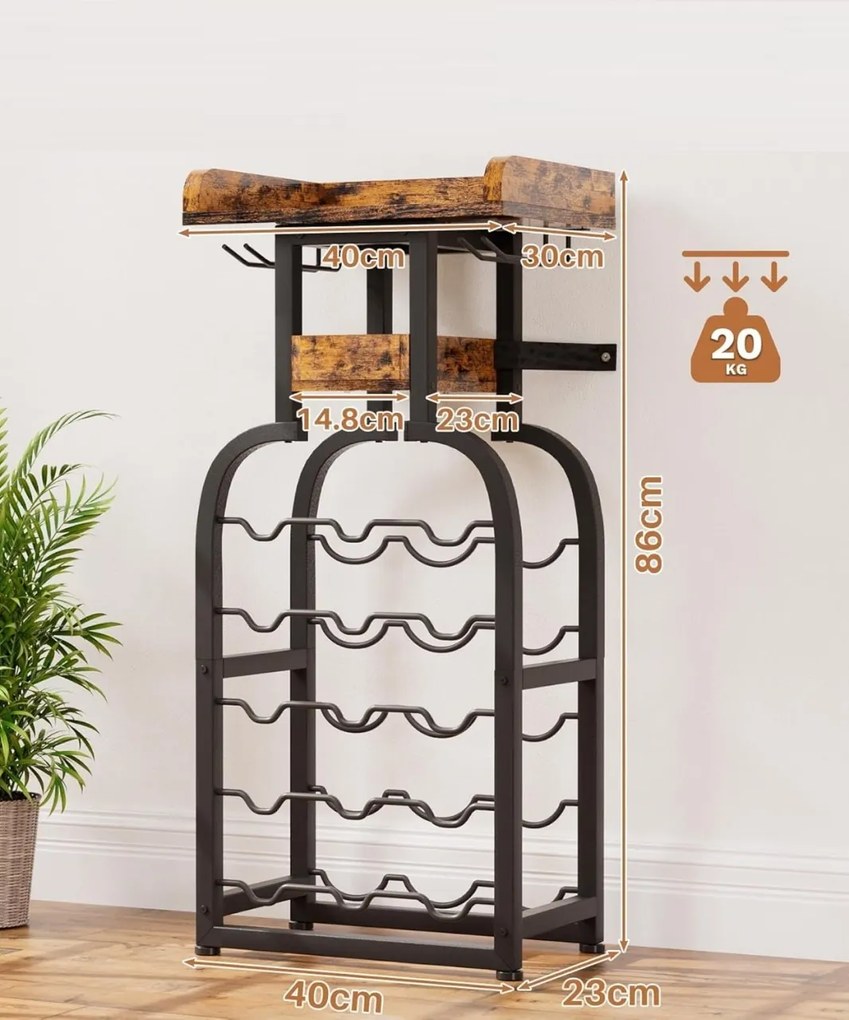 RVI201 - Rafturi Vin, 40 cm, depozitare vin, raft stil industrial, bucatarie, living, dining - Negru - Maro