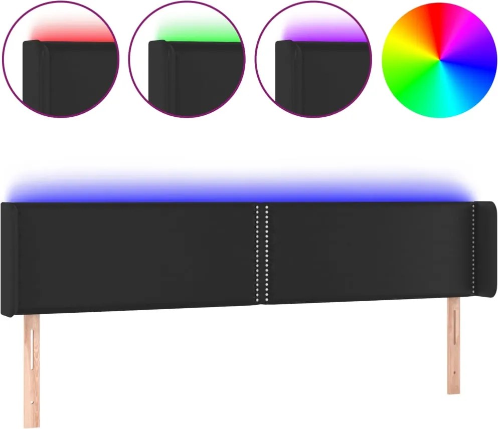 vidaXL Tăblie de pat cu LED, negru, 183x16x78/88 cm, piele ecologică