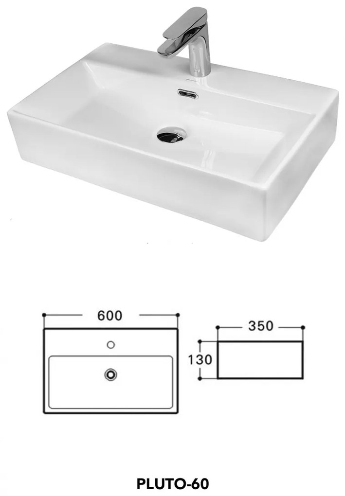 Lavoar pe blat Fluminia, Pluto 60, dreptunghiular, alb