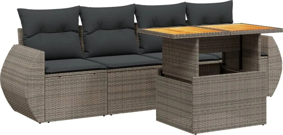 vidaXL Set canapea de grădină cu perne, 5 piese, gri, poliratan