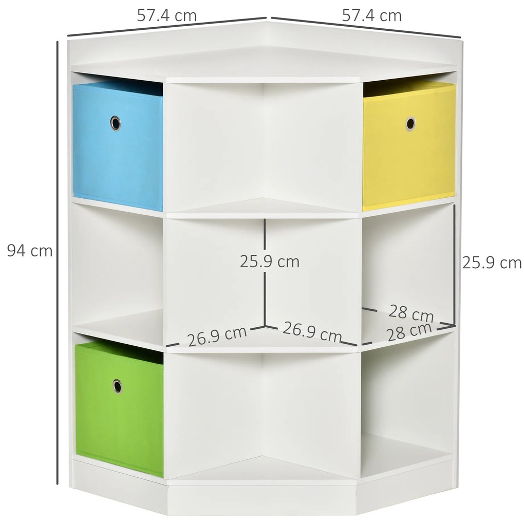 HOMCOM Raft de depozitare pentru copii, 3 sertare din netesut, MDF, antirăsturnare, Alb | Aosom Romania