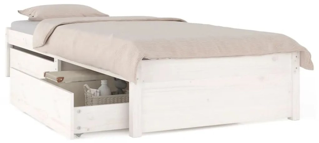 3103459 vidaXL Cadru de pat cu sertare Single 3FT, alb, 90x190 cm