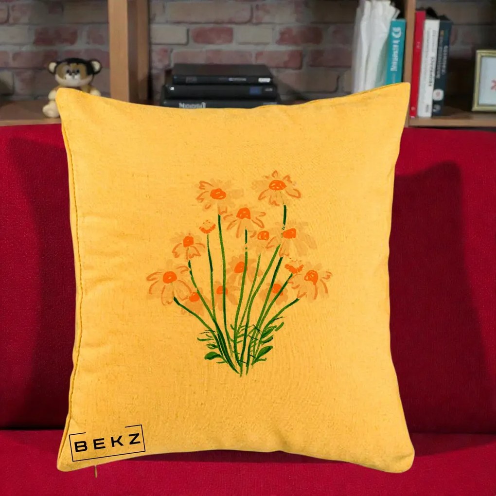 Perna Decorativa Margarete Camp, 40x40 cm, Galben, Husa Detasabila, Perna Inclusa, BEKZ®