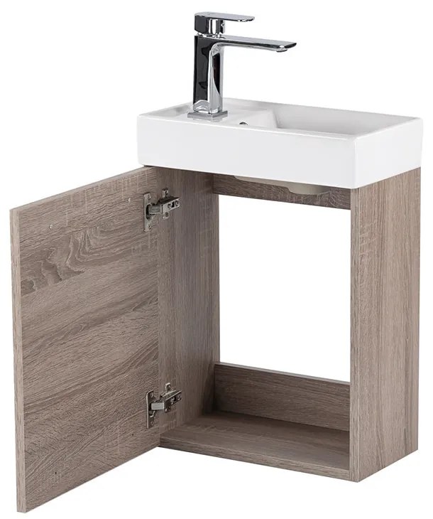 Mobilier de baie fantastic, cu lavoar, în culoarea stejarului York