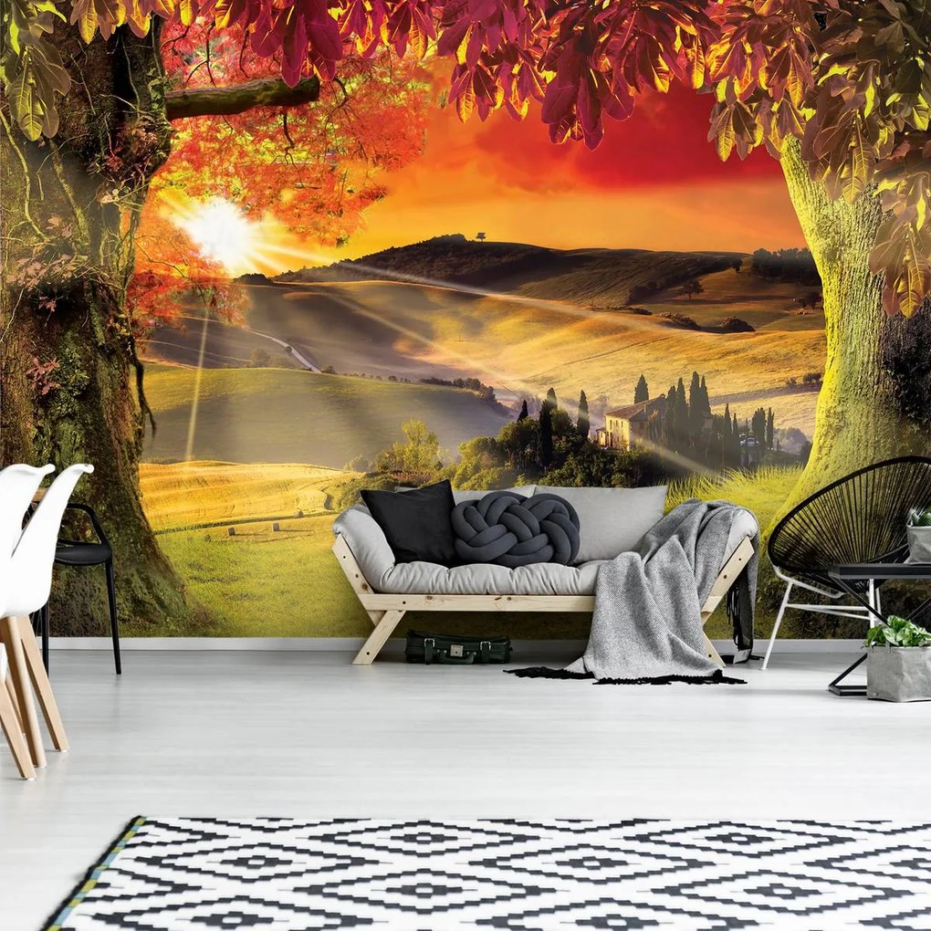 Fototapet - Toscania în apus de soare (254x184 cm)