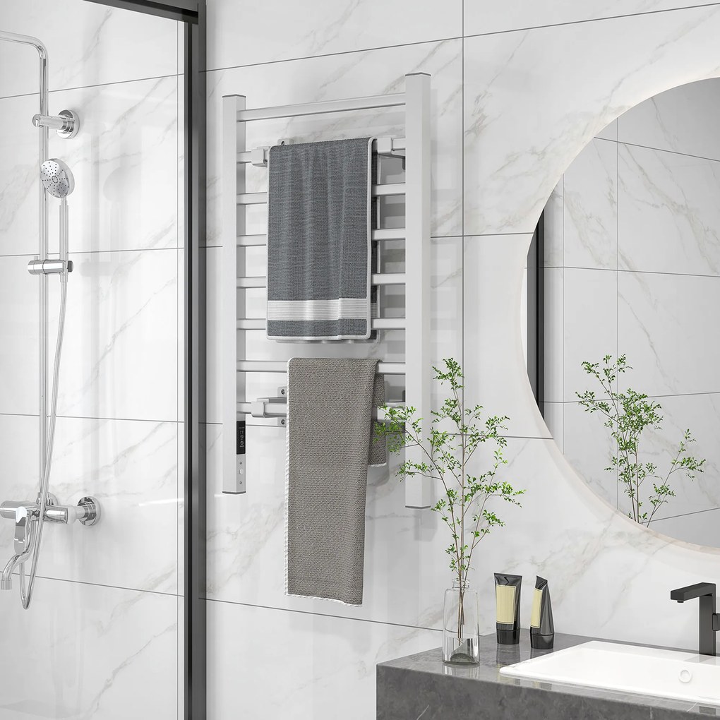 HOMCOM Uscător Electric de Prosoape pentru Perete sau Podea cu Timer și 8 Bare 53x35x90 cm Negru | Aosom Romania