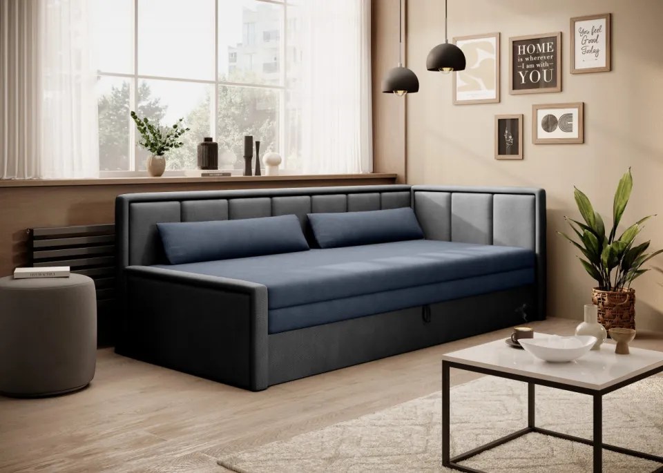 Canapea tapitata, extensibila, cu spatiu pentru depozitare, 214x77x82 cm, Fulgeo R01, Eltap (Culoare: Gri / Gri)